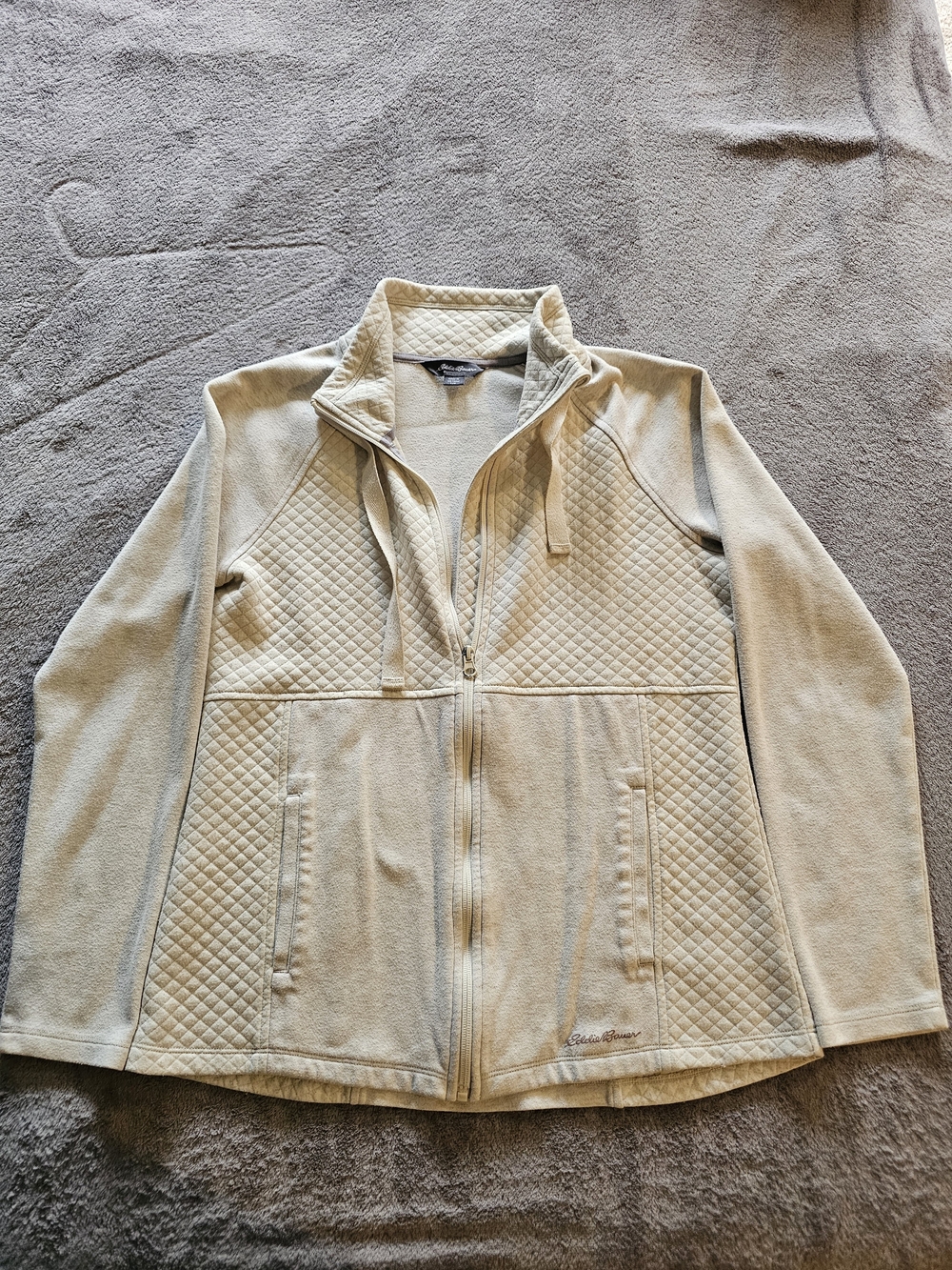 Eddie Bauer Cream Quilted Fleece Zip Jacket - Women's